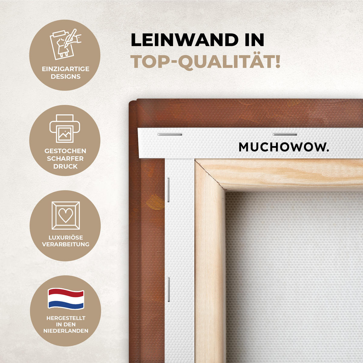 LEINWANDBILD Abstrakt - Baum - Weiß - Blätter Wanddeko 90x60 cm - Braun, Textil (90/60cm) - MuchoWow