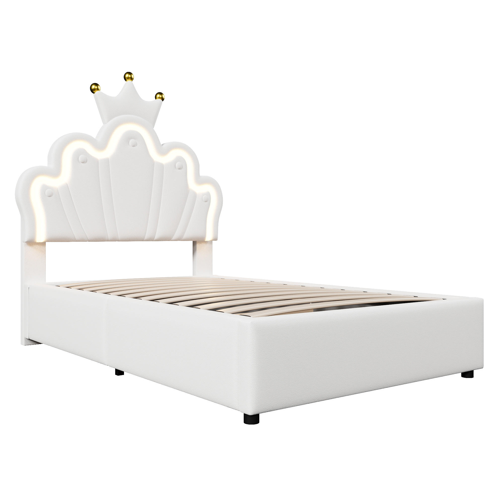 POLSTERBETT mit LED und verstellbarem Kopfteil Weiß 90x200 cm Leder - Weiß, Leder (90/200cm) - SONNENH