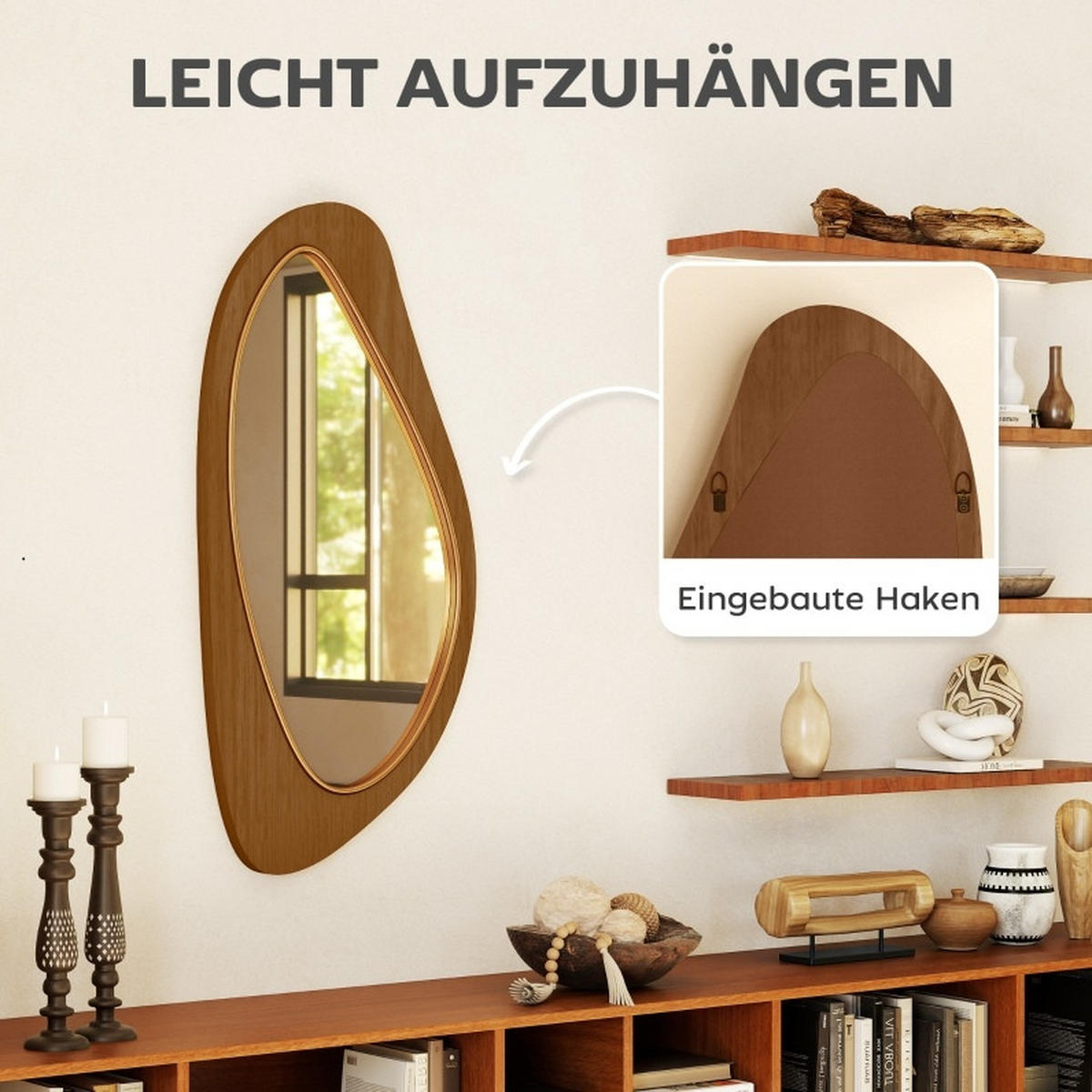 WANDSPIEGEL 91,5/45/3 cm natur aus Kiefernfurnier und MDF mit Haken - Naturfarben, Glas (45/3/91.5cm) - OKWISH