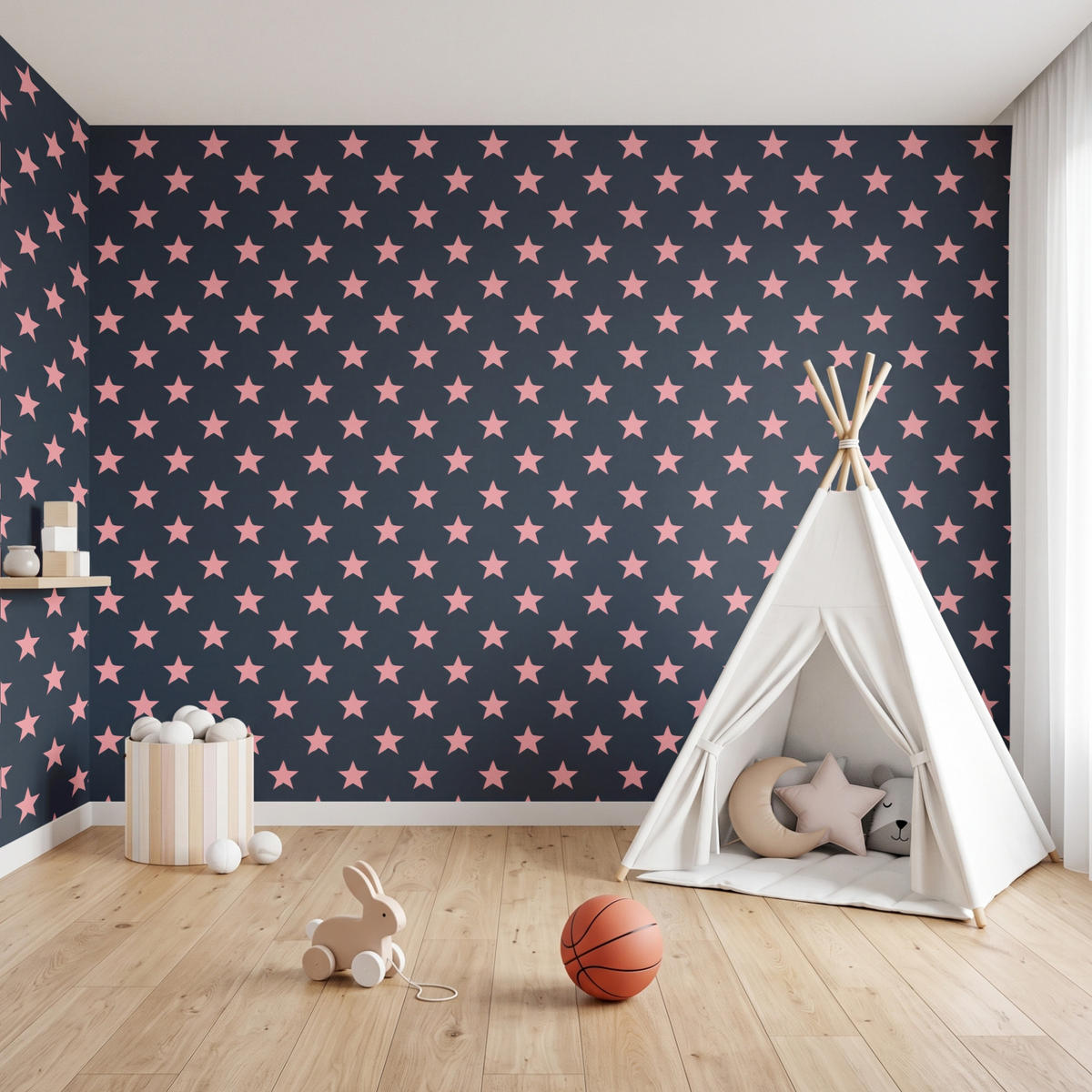 KINDERTAPETE - Muster - Sterne - Rosa - 450x300 cm - Anthrazit, Papier (450/300cm) - OnlyWow