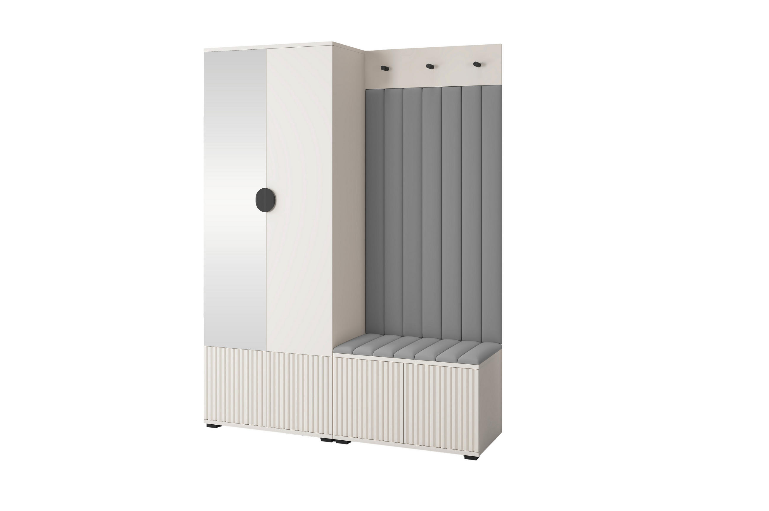 GARDEROBE Ritmo version 1 mit Spiegel, mit POLSTERPANEELEN GRAU - Beige/Grau, Holzwerkstoff (140/185/40cm) - Jerpax