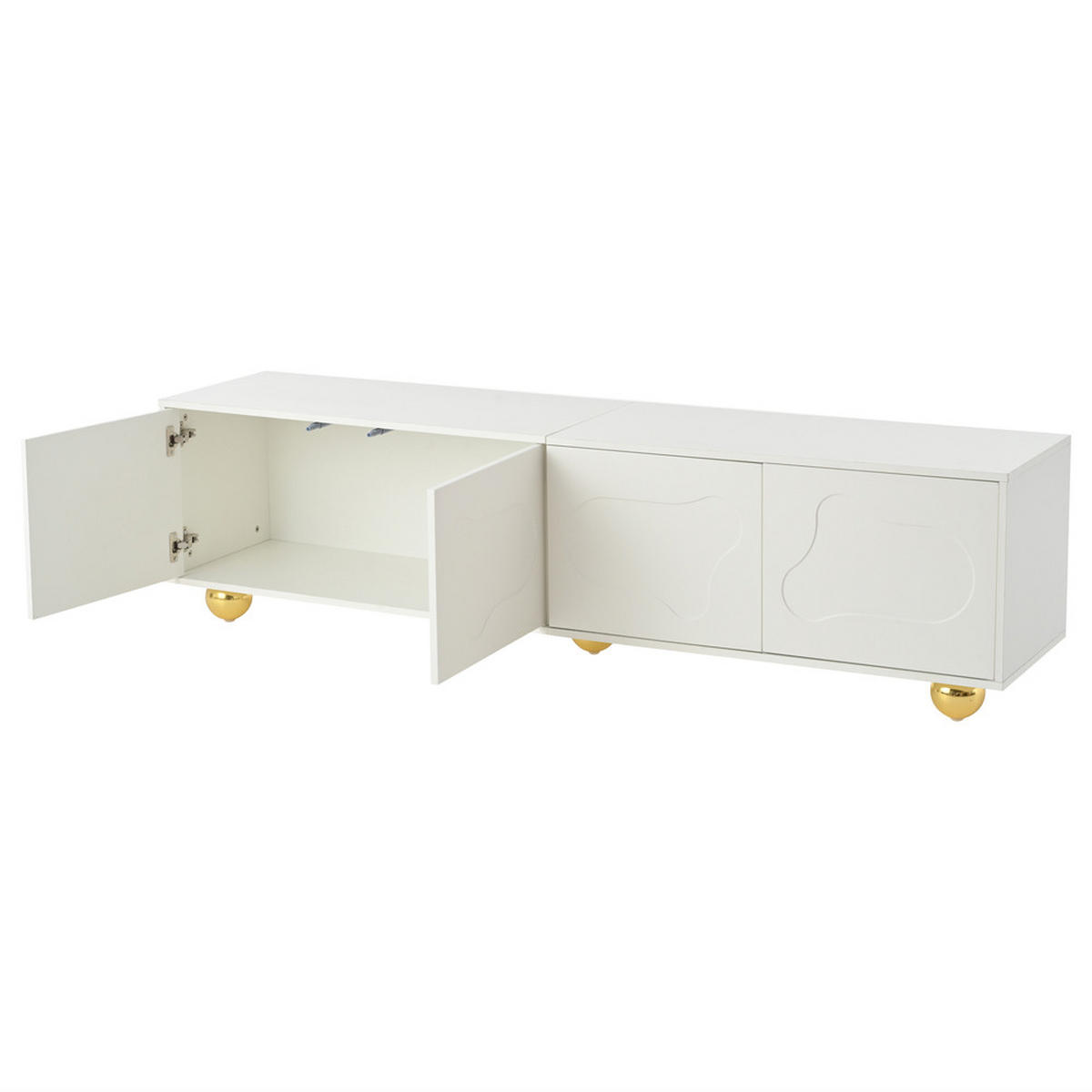 TV-SCHRANK 180x40cm Lowboard Cartoon Wolkenform 2 Schränke Weiß bis 75 Zoll - Weiß, Holz (47.98/17.48/76.1cm) - FLIEKS