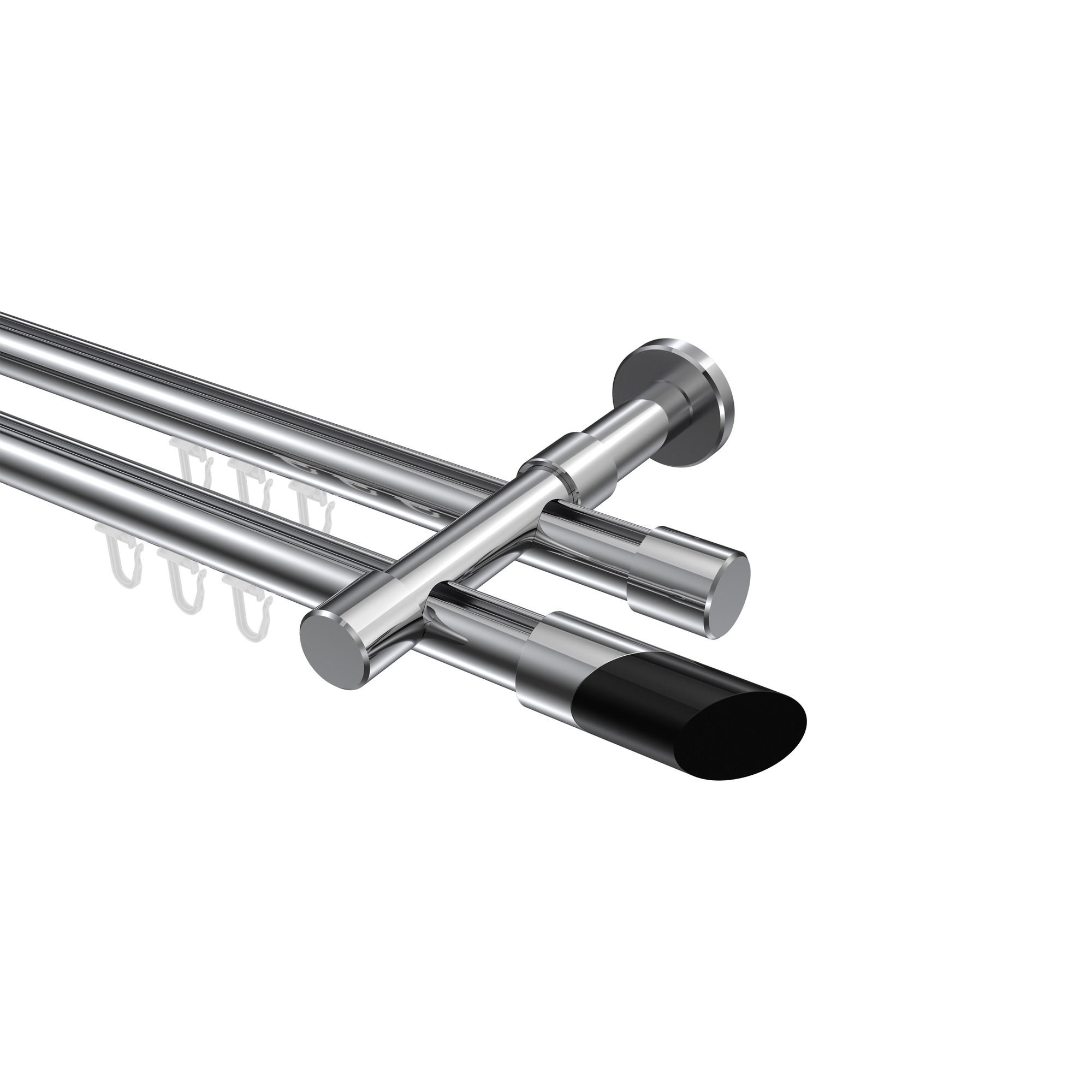 INNENLAUF-GARDINENSTANGEN-SET Prestige Verano 260 cm (geteilt in 2 x 130 cm), 2-läufig, 20 mm Ø Chrom - Chromfarben/Schwarz, Metall (260cm) - INTERDECO