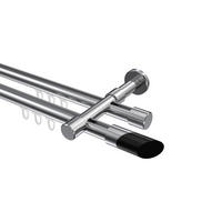 INNENLAUF-GARDINENSTANGEN-SET Prestige Verano 200 cm, 2-läufig, 20 mm Ø Chrom - Chromfarben/Schwarz, Metall (200cm) - INTERDECO