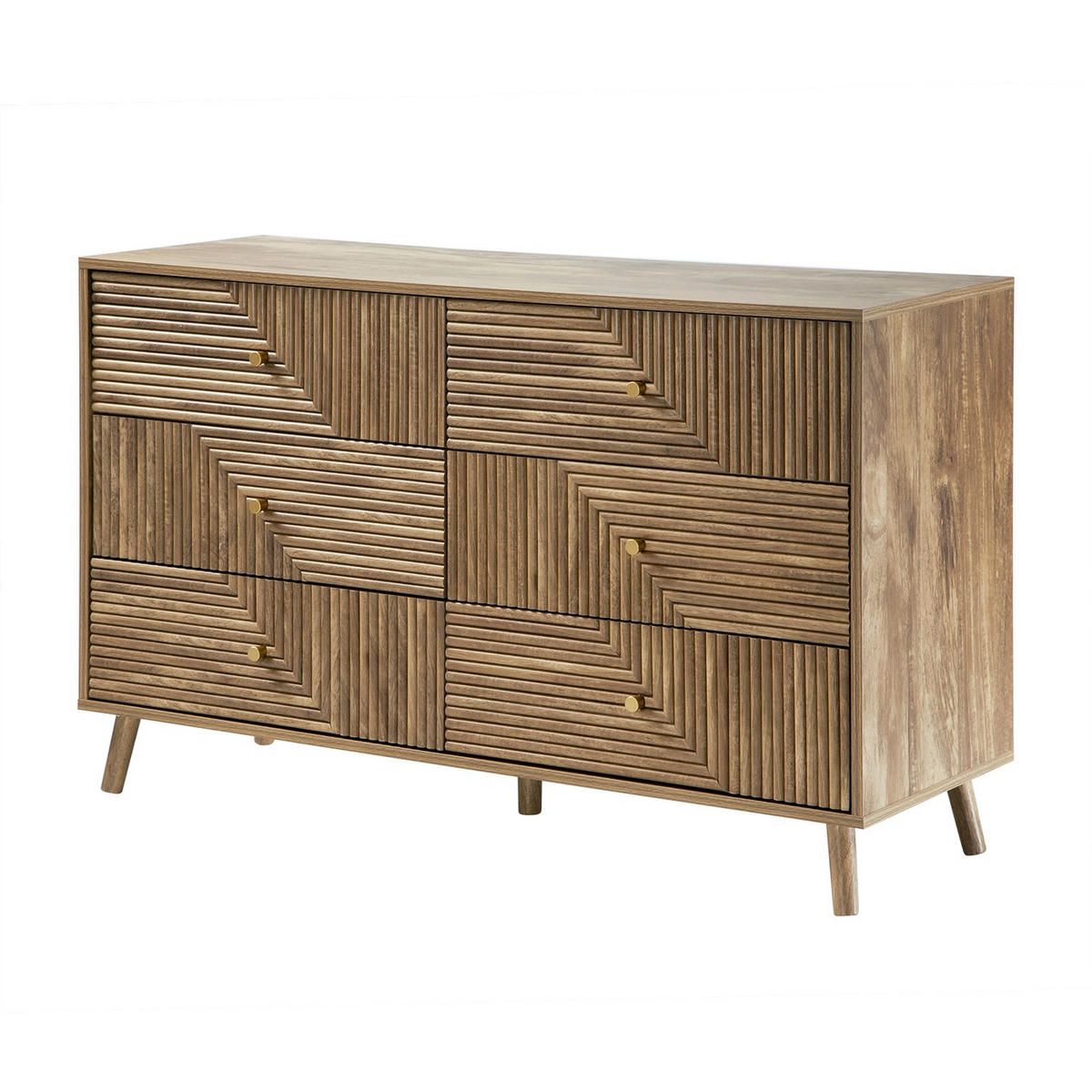 KOMMODE mit 6 Schubladen und laminierten Fronten 39/75/120 cm - Eschefarben, Holzwerkstoff (39/75/45cm) - Calicosy