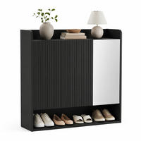 SCHUHSCHRANK mit Spiegel 110 x 35,5 x 110 cm MDF Schwarz - Schwarz, Holzwerkstoff (35.5/110/110cm) - Beauniv