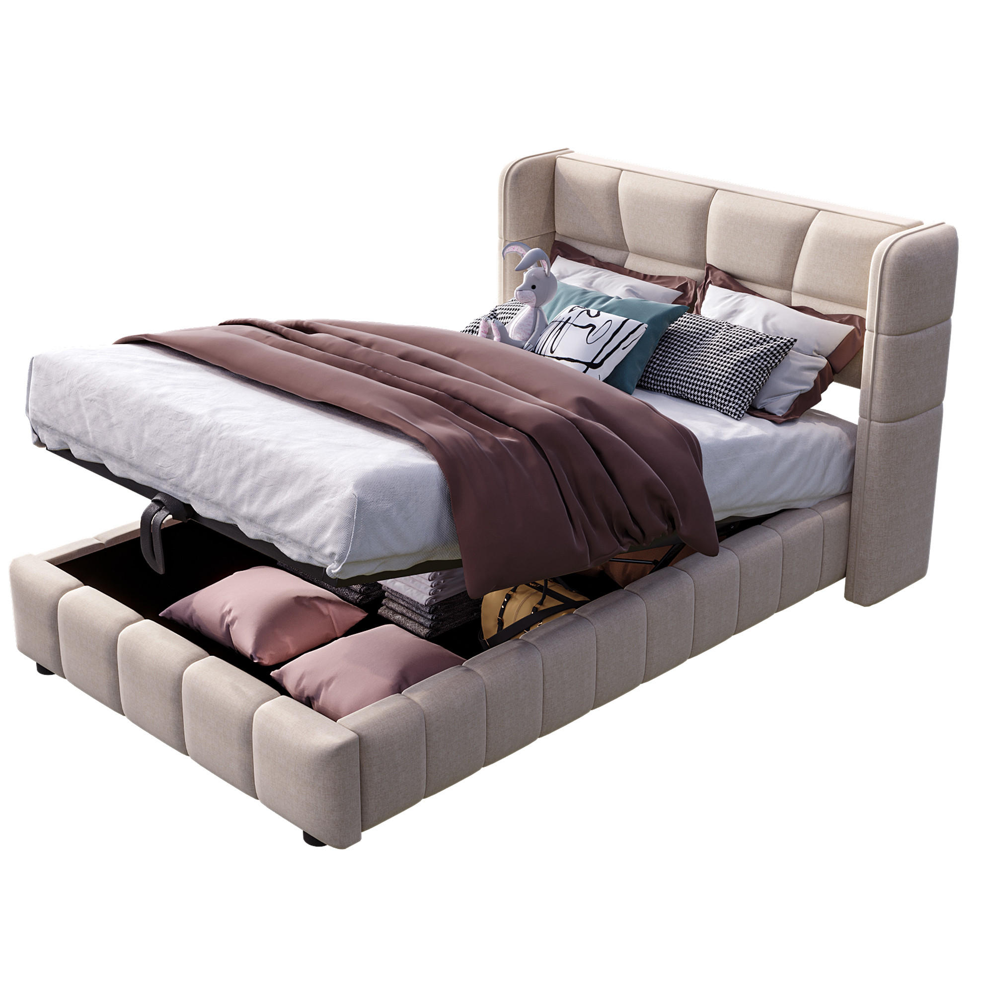 POLSTERBETT 90/200 cm Beige mit Stauraum und Leinenbezug - Beige, Textil (90/200cm) - Flora Grace