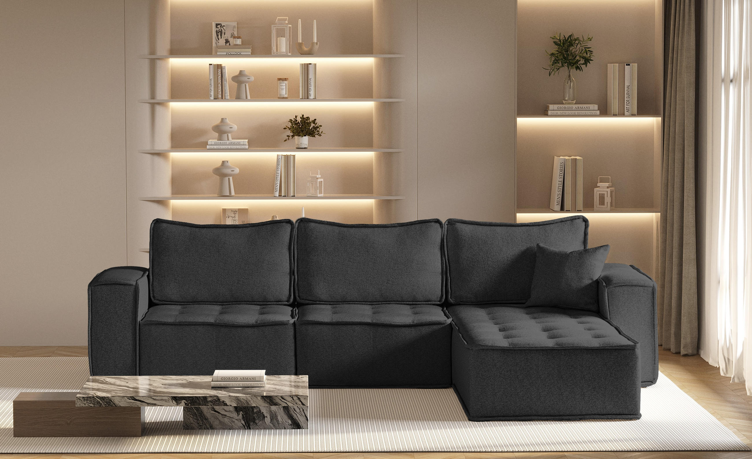ECKSOFA L-förmige Bohoo-Maxi Graphit Rechts - Graphitfarben, Holz (292/192cm) - Kaiser Möbel