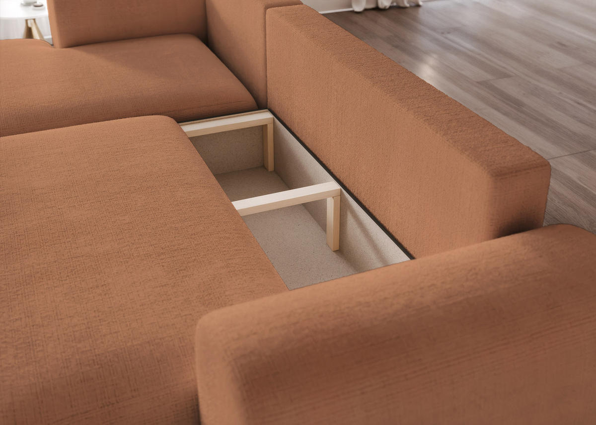 ECKSOFA BLOOM mit Schlaffunktion und Bettkasten Orange - Orange, Holzwerkstoff/Kunststoff (263/150cm) - Idohome