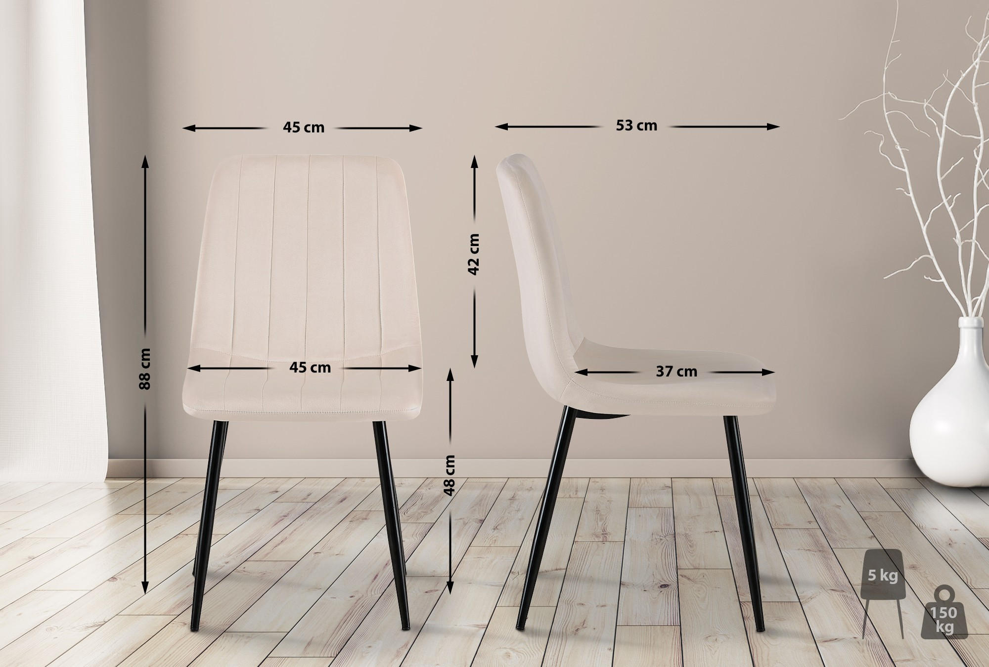 STUHL Samt Creme - Creme/Schwarz, Textil/Metall (45/88/53cm) - CLP