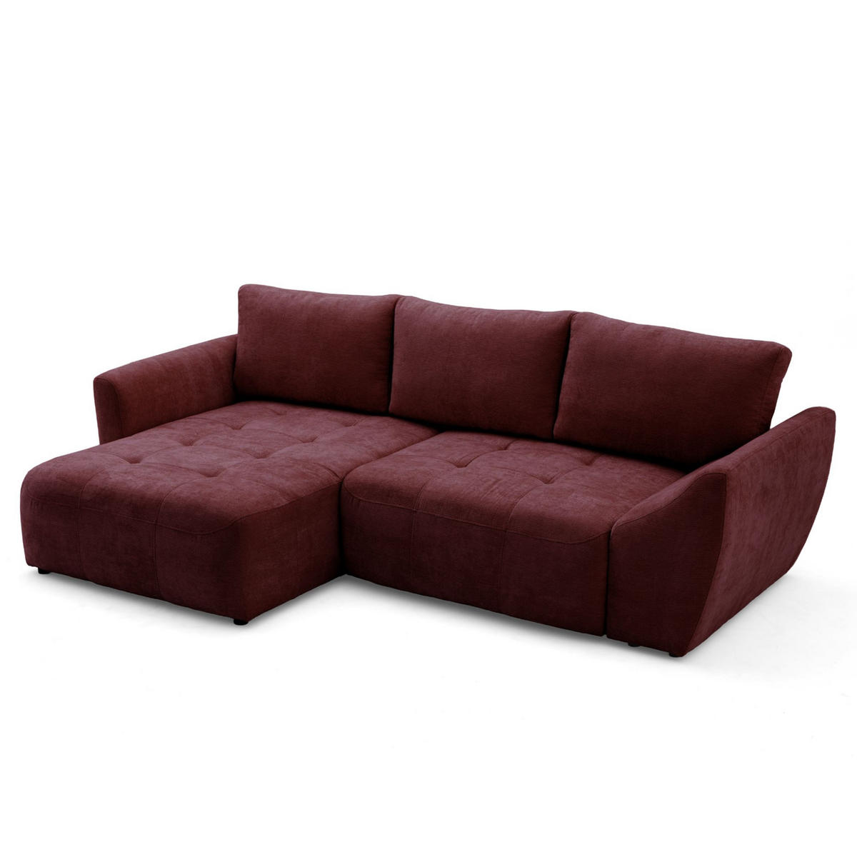 ECKSOFA NICE L Links mit Schlaffunktion 137x204 Chenille Rotwein - Schwarz/Dunkelrot, Holz/Textil (260/165cm) - Muffo