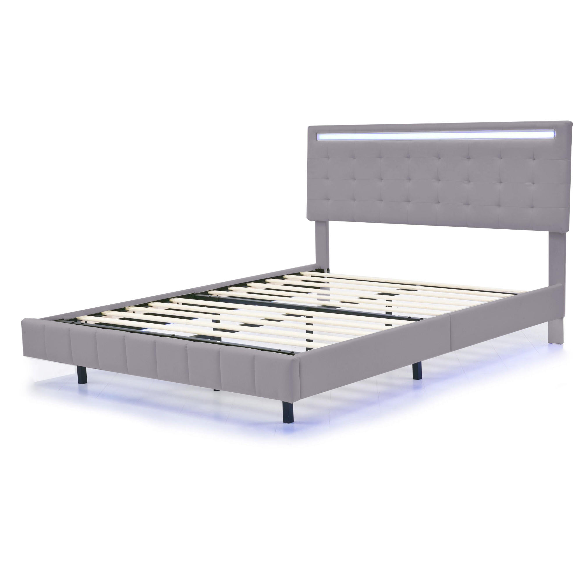 POLSTERBETT 140/200 cm DE-01714, in Grau, mit LED-Leuchten und Schwebeoptik - Grau, Metall (140/200cm) - ComfortXL
