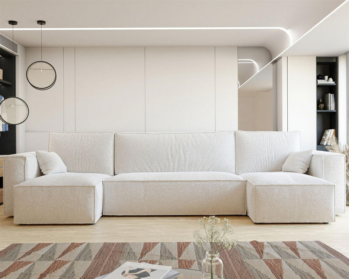 WOHNLANDSCHAFT Adara Schlaffunktion - Creme, Holzwerkstoff/Textil (312/83/145cm) - Fun Möbel