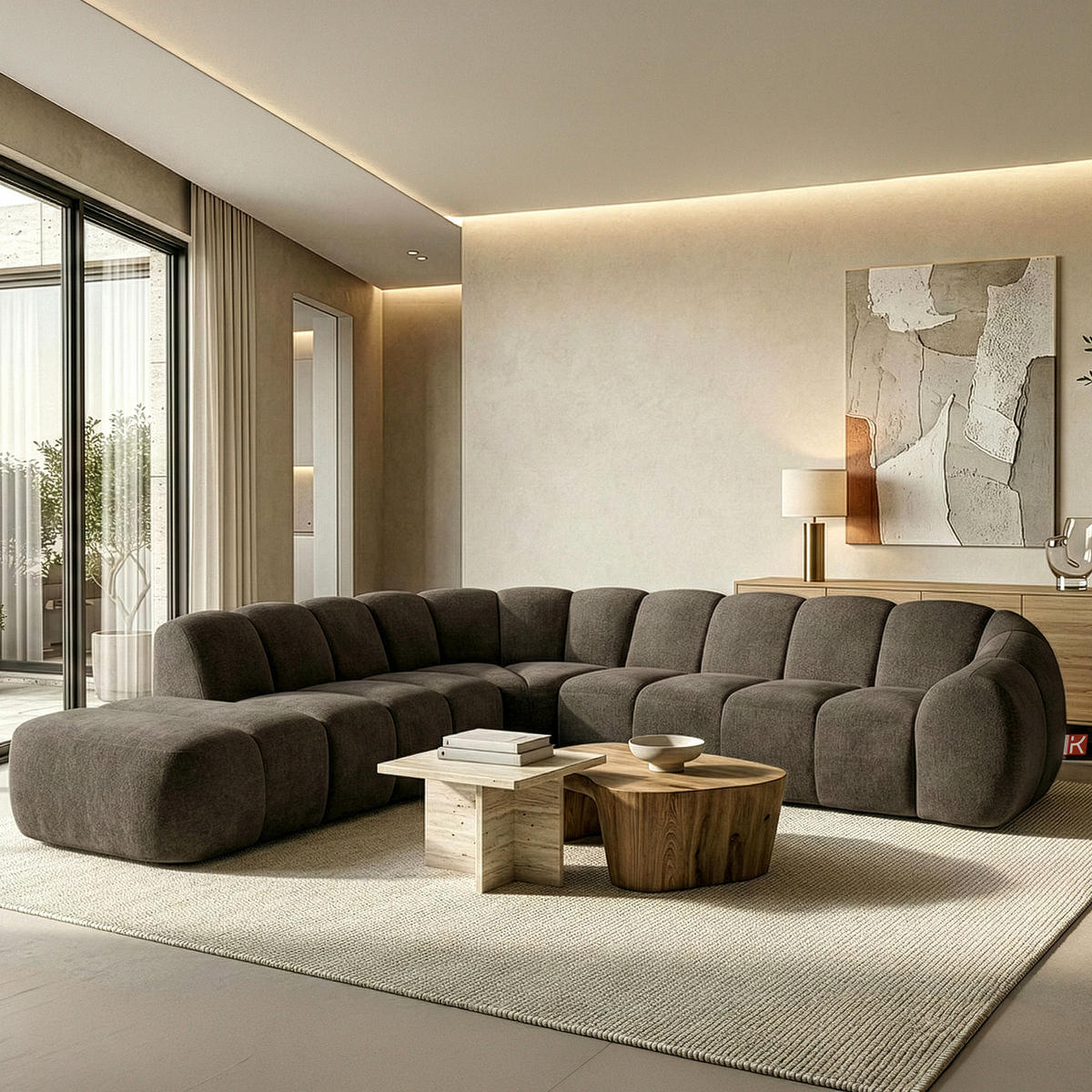 ECKSOFA LINKS FLAVA, Braun - Braun, Holz/Holzwerkstoff (310/314cm) - KONSIMO®