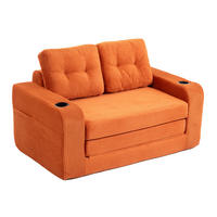 2-SITZER SOFA Cord Orange mit Getränkehaltern und Seitentaschen - Orange, Textil (136/82.5/80cm) - WISHDOR