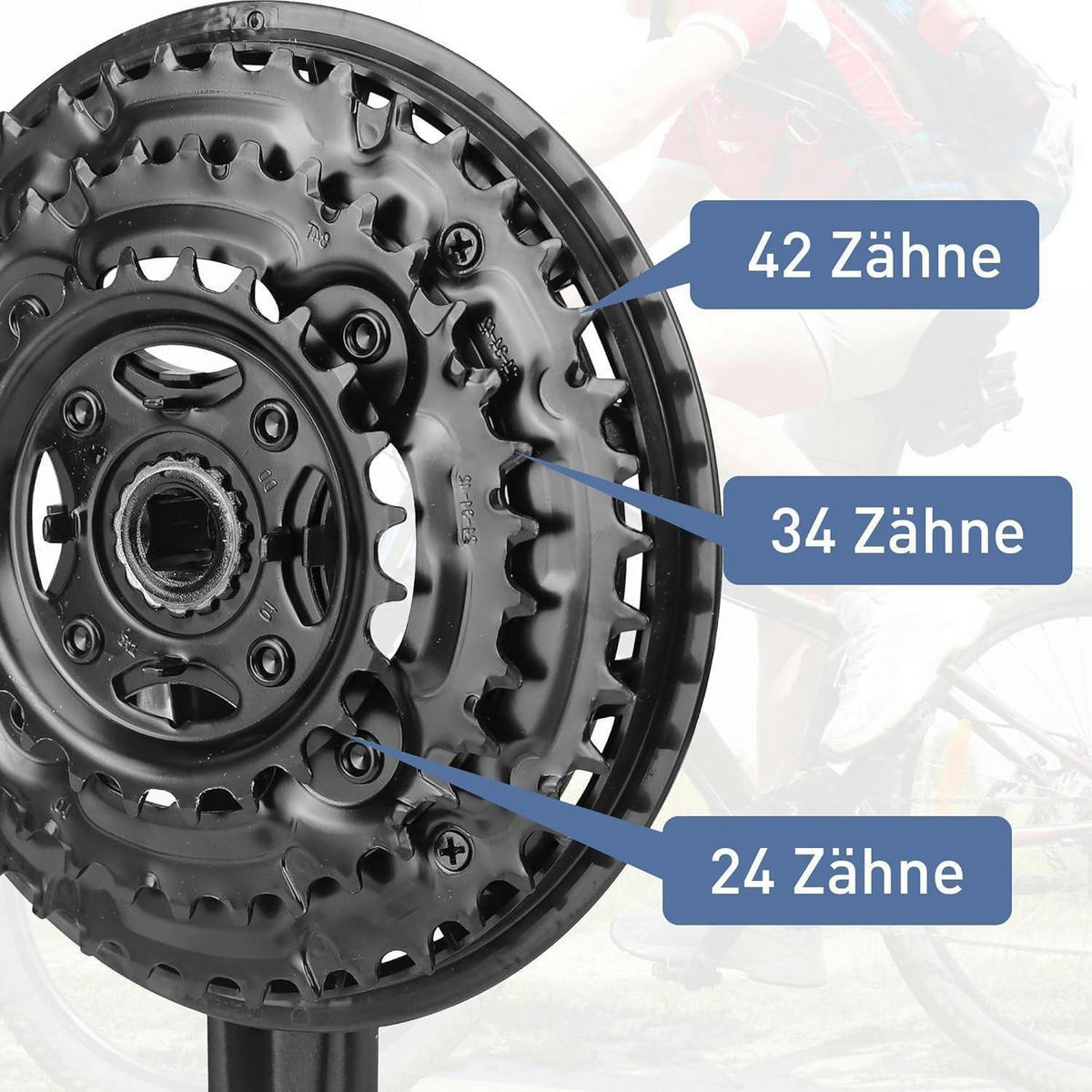KURBELGARNITUR 3x6/7/8-fach 42-34-24 Zähne 170 mm MTB Schwarz - Schwarz, Metall (17/2/18.6cm)