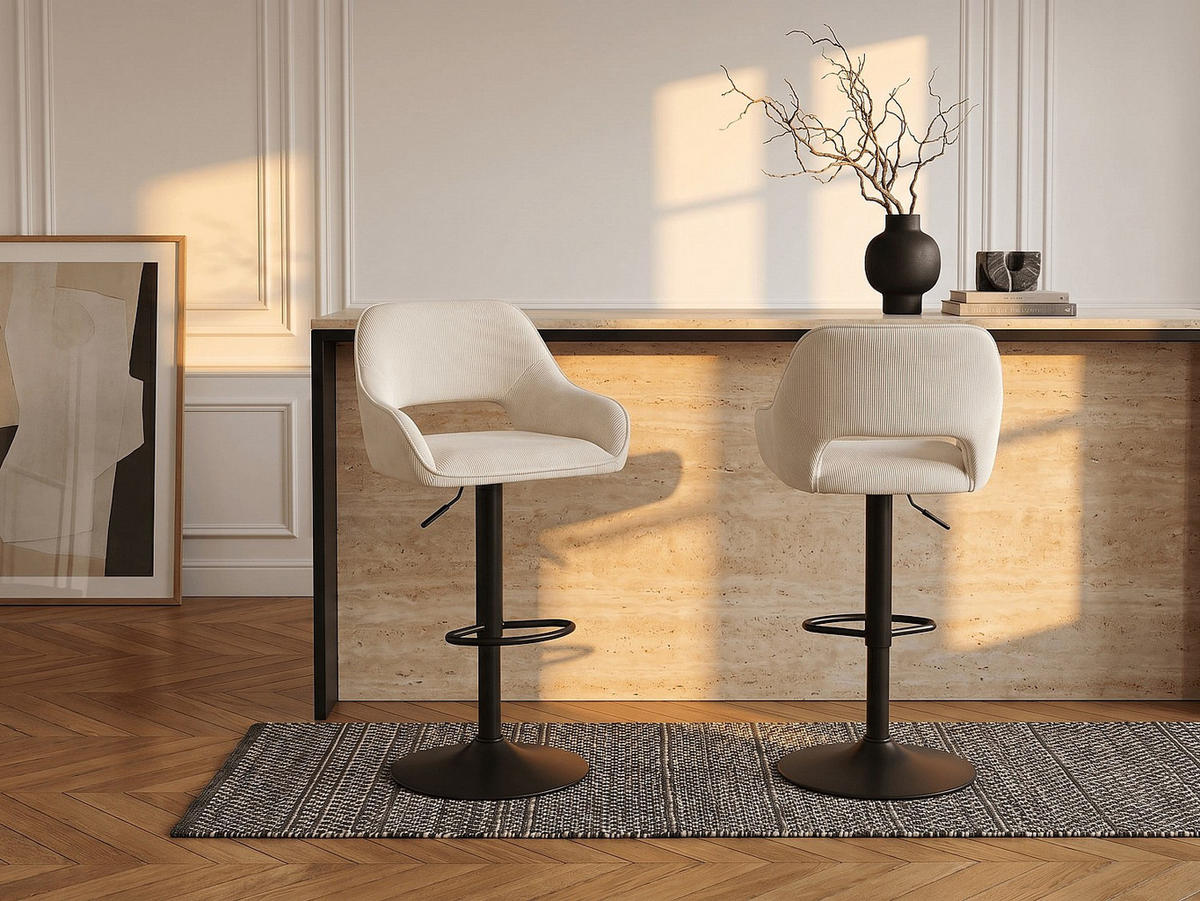 BARHOCKER - 51 cm x 54 cm - stoff - cremefarben Zinea - Creme, Textil/Metall (51/113.5/54cm) - Vente-Unique