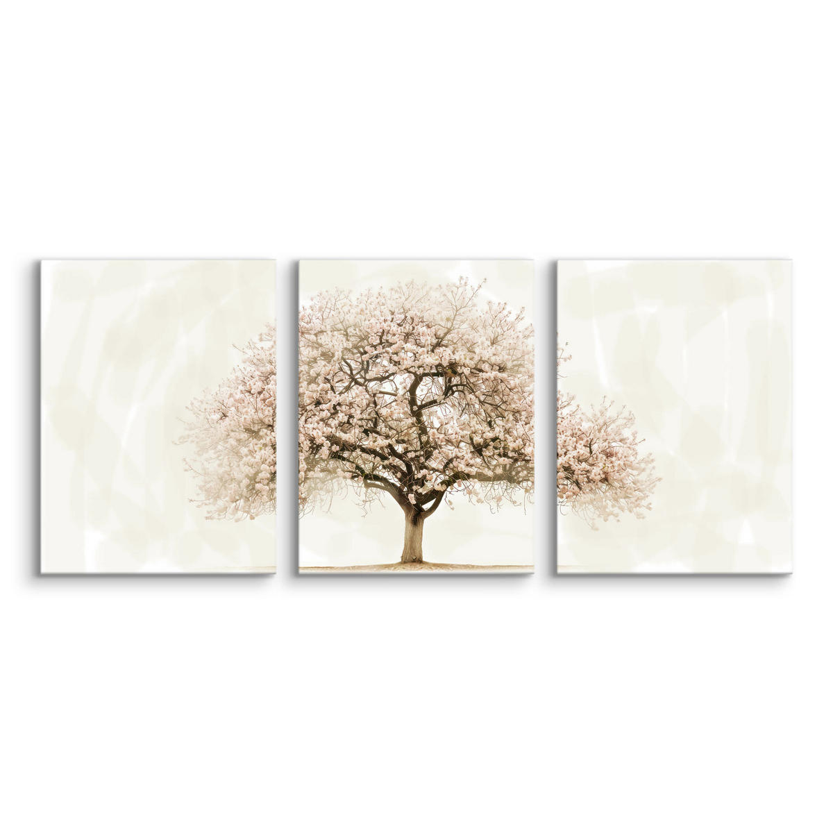 LEINWANDBILDER 3-es Set Kirschbaum Natur - Beige/Weiß, Textil (90/40cm) - Muralo