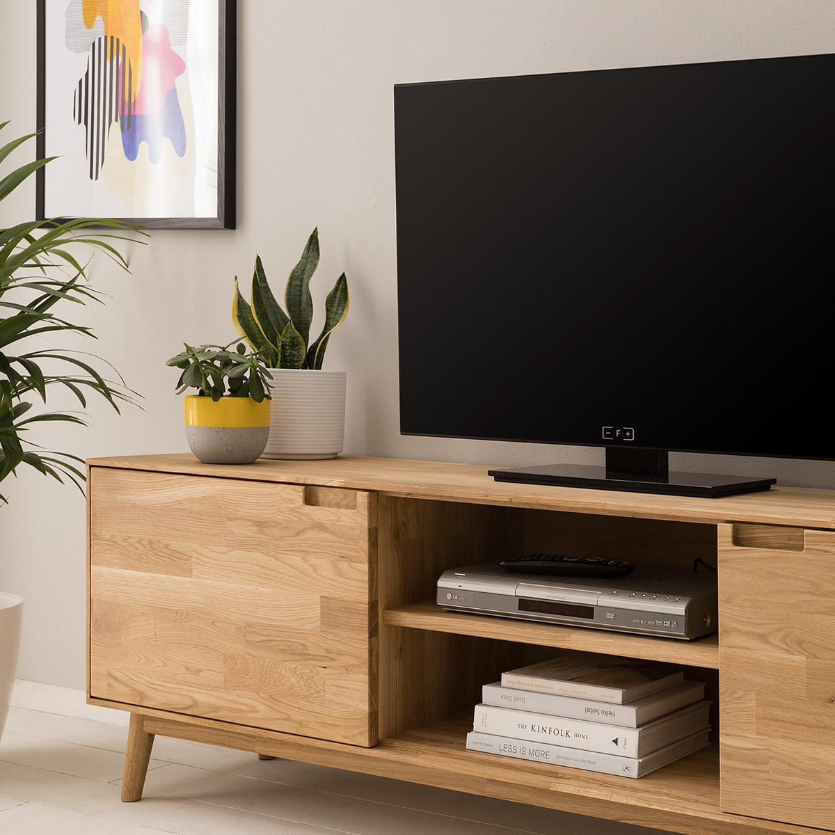 TV-LOWBOARD - Eiche massiv - Eiche - Eichefarben/Braun, Holz (180/54/39cm) - home24