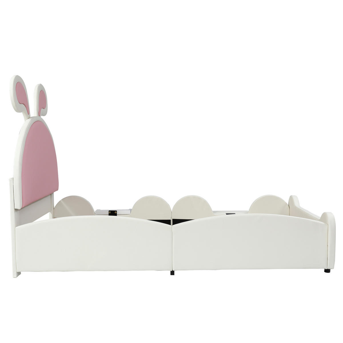 POLSTERBETT 90/200 cm Weiß Rosa mit Rutsche und Treppe Hasenohren aus PU - Rosa, Kunststoff (90/200cm) - OKWISH