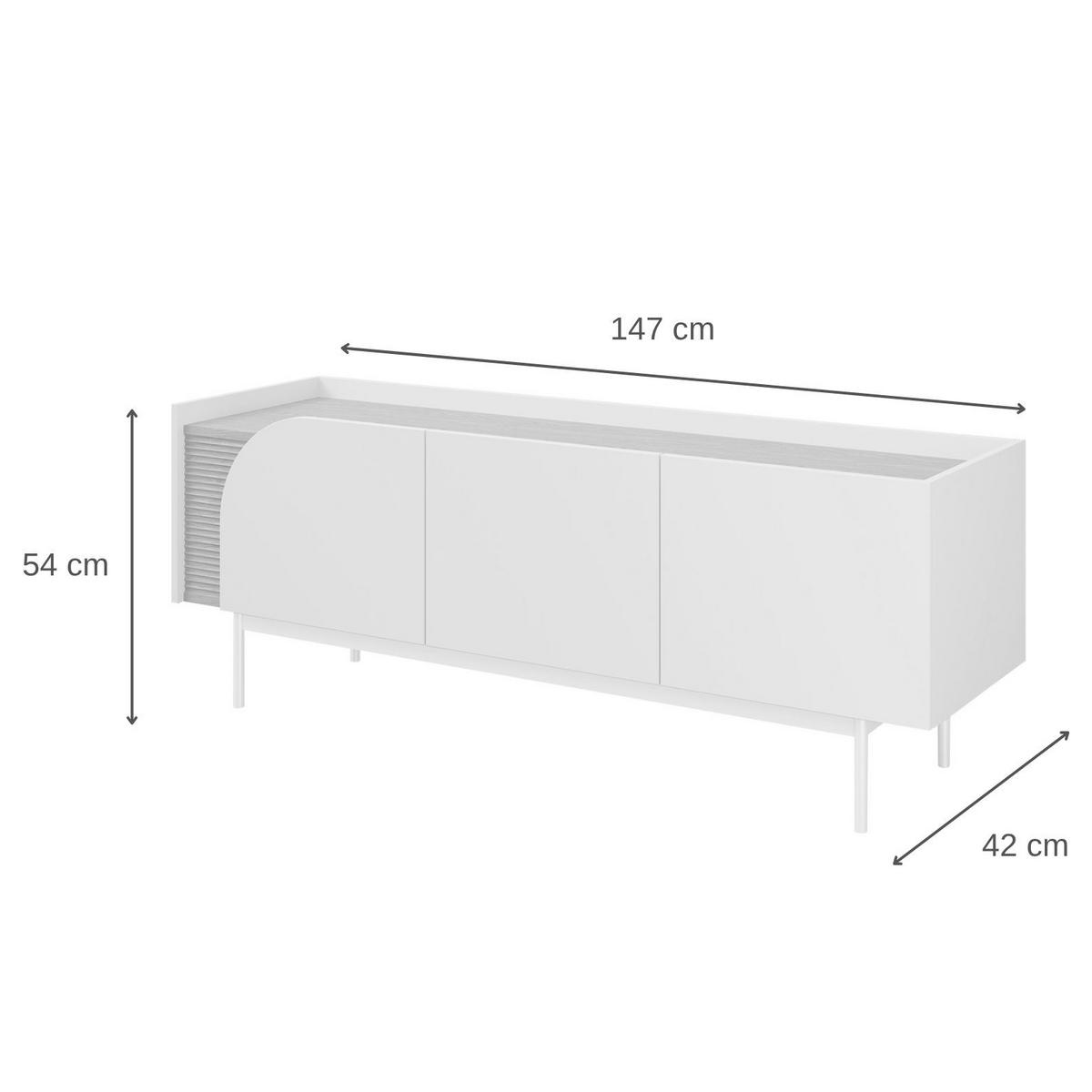 NÍZKÁ KOMODA Camel se 3 dvířky a rýhovaným detailem, 147 cm, jarní dub + Toffee - barva dubu, kov/kompozitní dřevo (142/54/42cm) - Beautysofa
