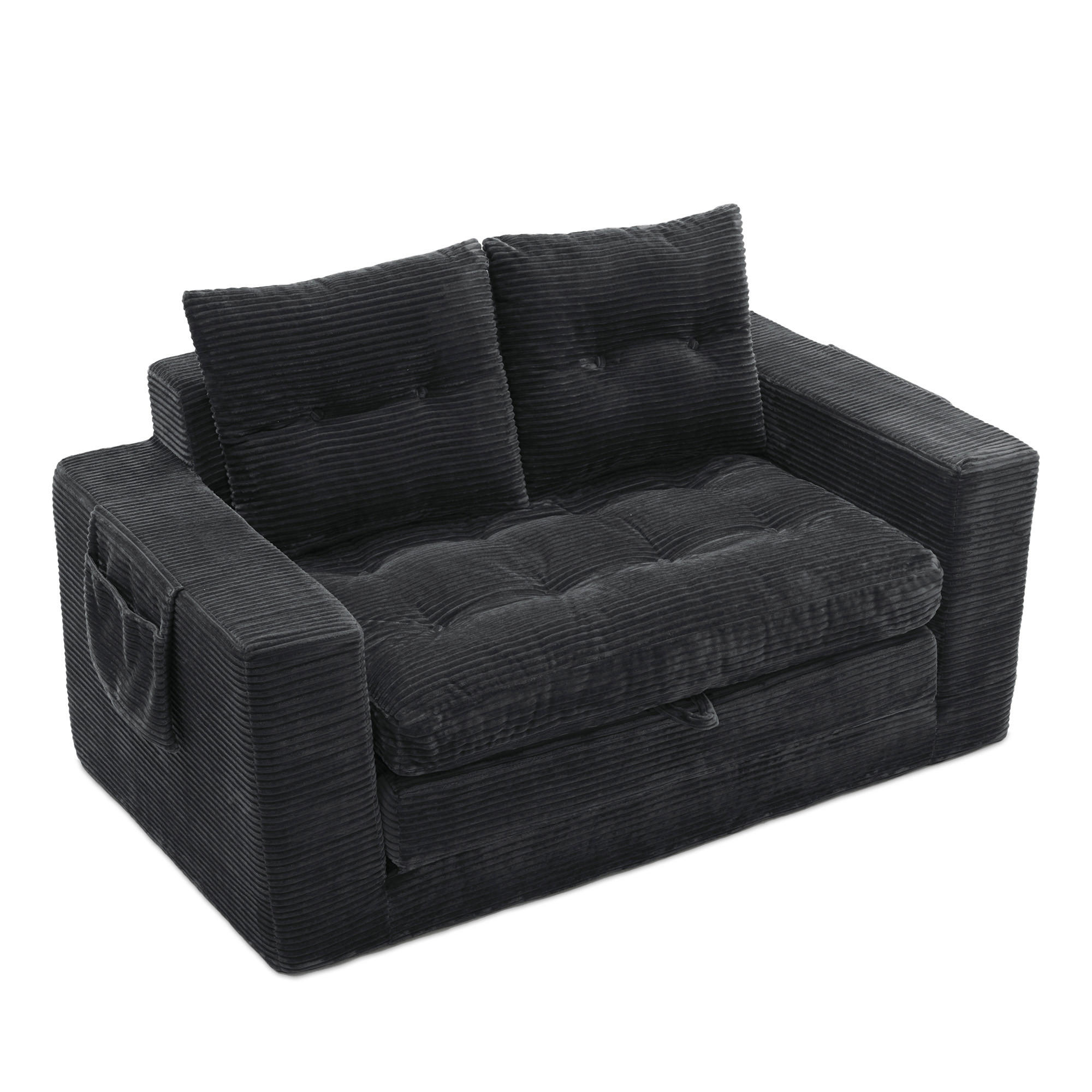 2-SITZER mit Liegefunktion und Seitentaschen - Schwarz, Textil (140/67/85cm) - EVRYAE