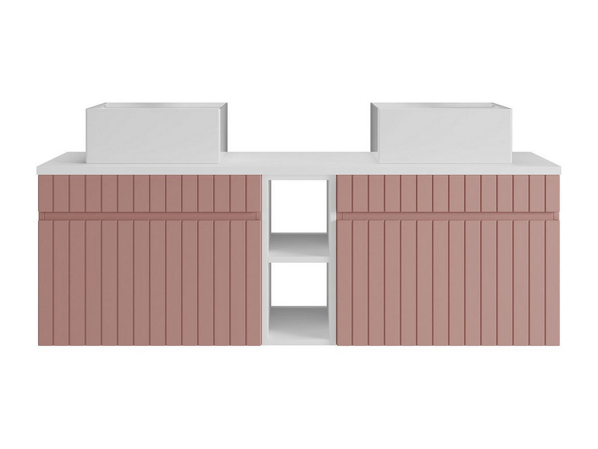 DOPPELWASCHTISCH - 140 cmcm x 46 cmcm - Holz, Platte - Puderrosa, Weiß - SATARA - Hellrosa/Weiß, Holz (140/46/46cm) - Vente-Unique