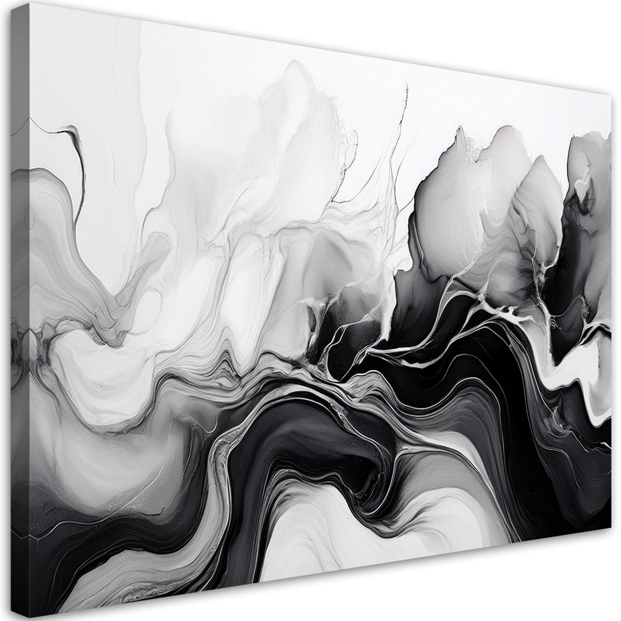 LEINWANDBILD Tinte abstrakt schwarz und weiß 90x60cm - Schwarz, Textil (90/60cm) - Feeby
