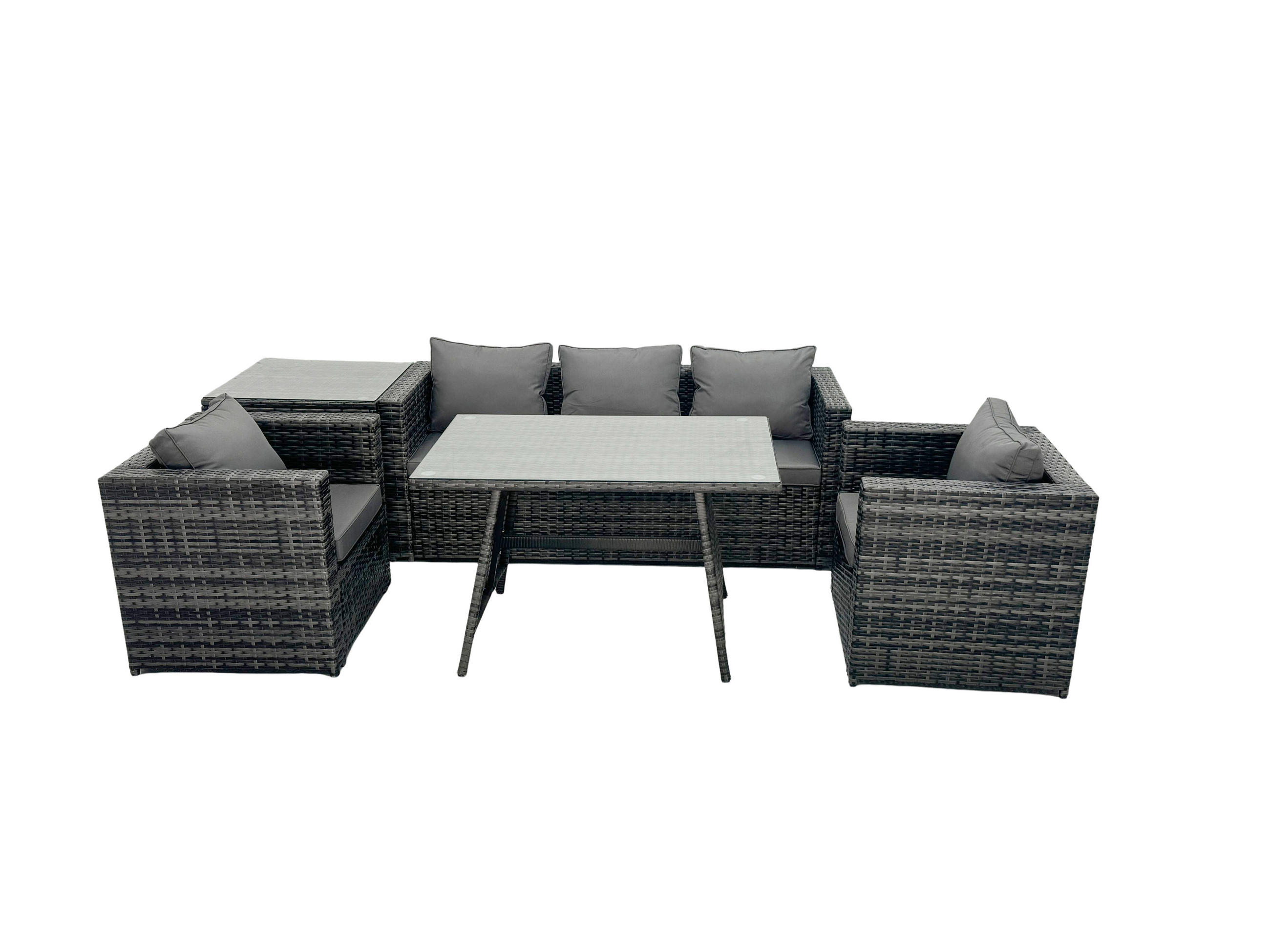 GARTENMÖBELSET mit Esstisch 5-Sitzer Grau - Dunkelgrau/Grau, Glas/Kunststoff - Fimous