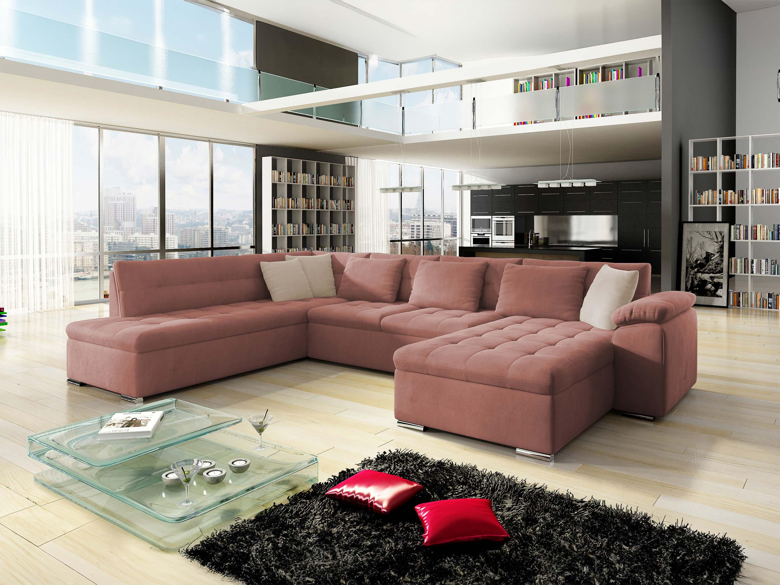 WOHNLANDSCHAFT Niko Bis, Seite: Rechts - Rosa, Holz/Textil (348/76/205cm) - MIRJAN24