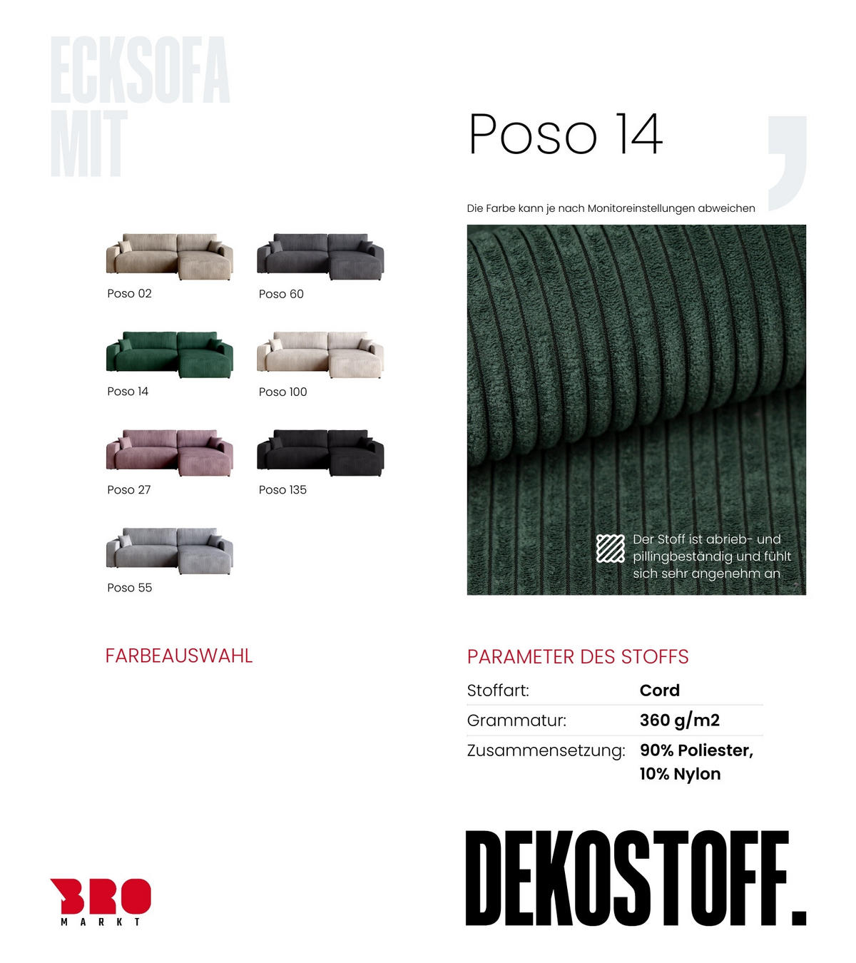 ECKSOFA PUMI XL mit Schlaffunktion Dunkelgrün Cord - Dunkelgrün, Textil (274/148cm) - Bromarkt