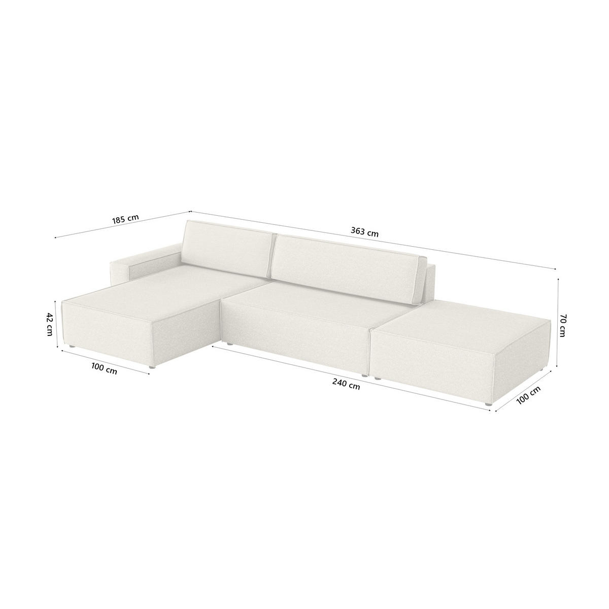 ECKSOFA Lummo La mit Schlaffunktion, Beige - Beige, Textil (363/185cm) - Fedve