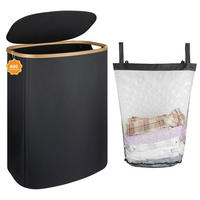 WÄSCHEKORB 80L Bambus mit Deckel Tiefschwarz - Schwarz, Naturmaterialien (33/56/44cm)