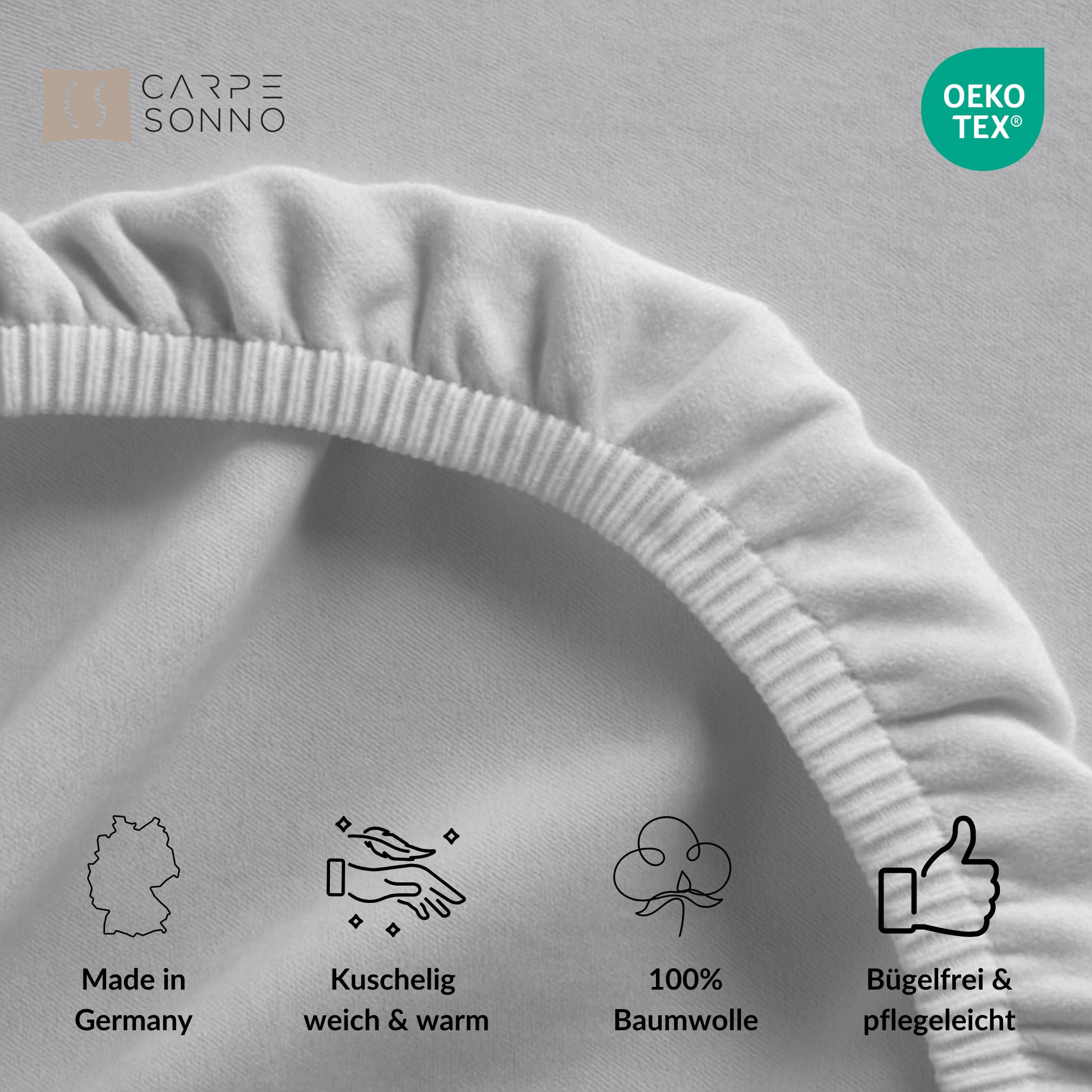 BIBER-SPANNBETTLAKEN 140x200 Warme Winter Flanell Bettlaken aus 100% Baumwolle, Spannbetttuch Laken Uni Hellgrau Silber - Made in Germany - Silberfarben, Textil (140/200cm) - Carpe Sonno