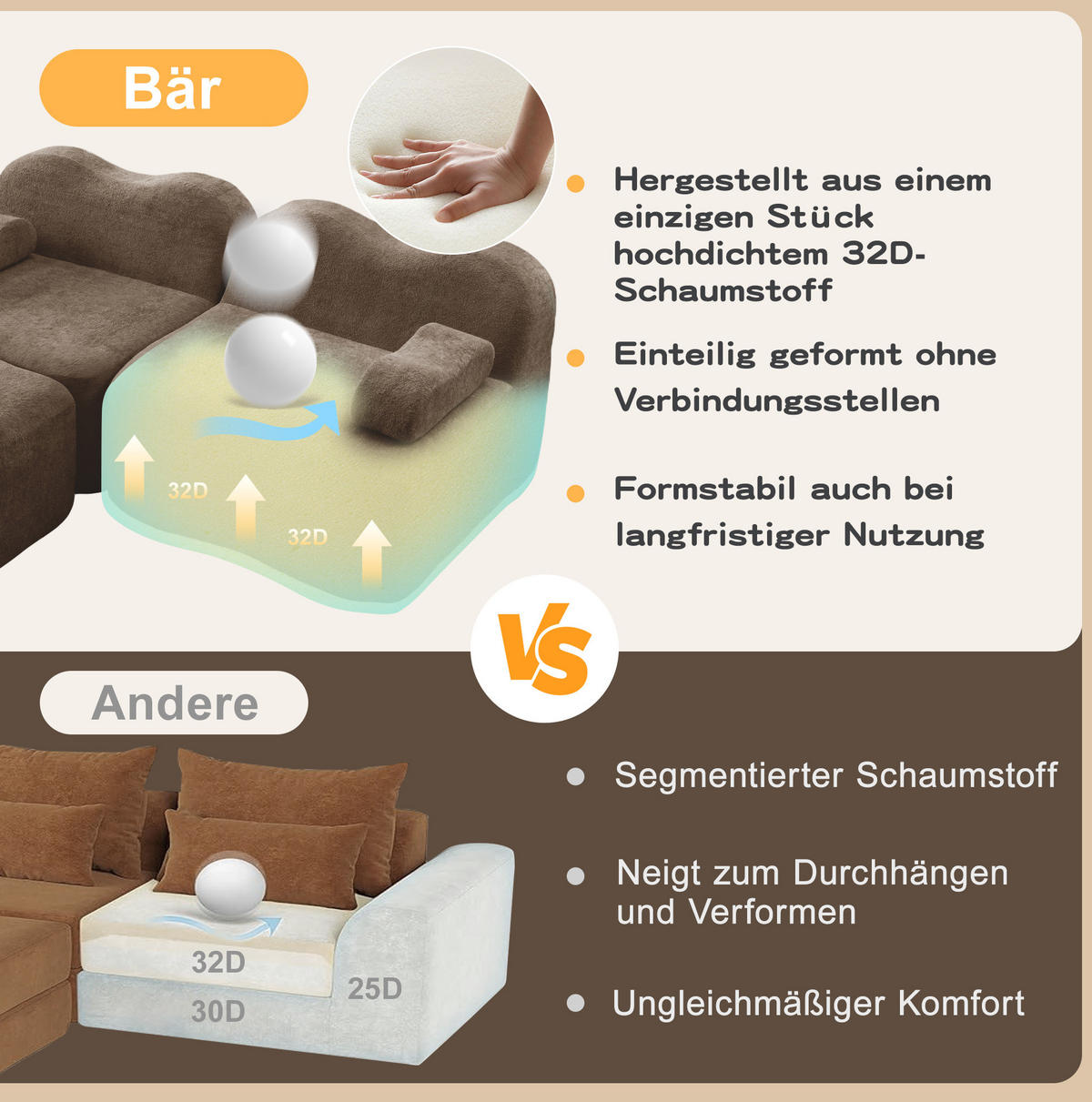 SOFA 192/167/70 cm in Braun aus Samt, modular und rahmenlos - Braun, Textil (167/70/192cm) - Flora Grace
