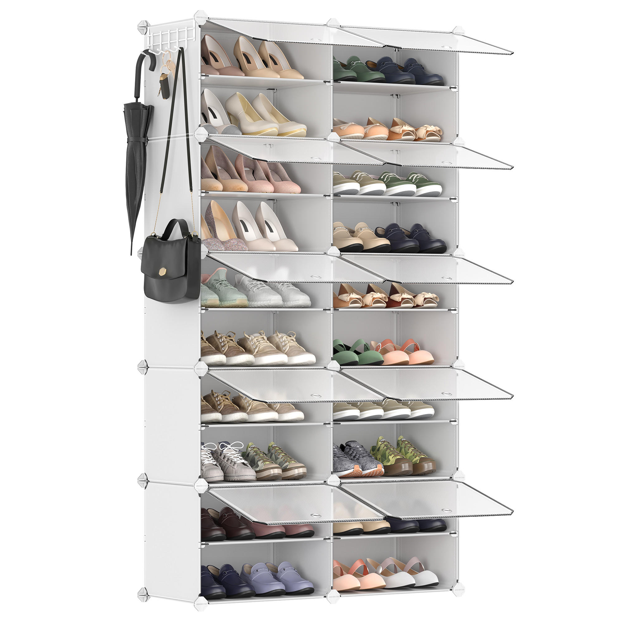 SCHUHREGALE Damion (10er Set) - Weiß, Kunststoff (32/152/82cm) - SONGMICS