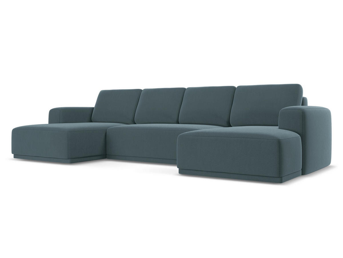 WOHNLANDSCHAFT Samt Stoff Blau - Blau/Petrol, Kunststoff/Textil (333/91/160cm) - Makamii