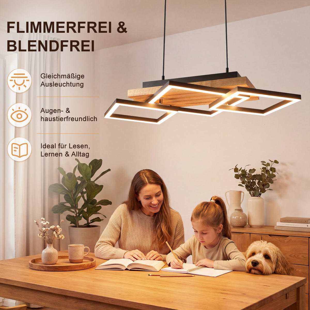 LED PENDELLEUCHTE Xandris 55/31/120 cm - Schwarz/Braun, Holz/Metall (55/31/120cm) - ZMH