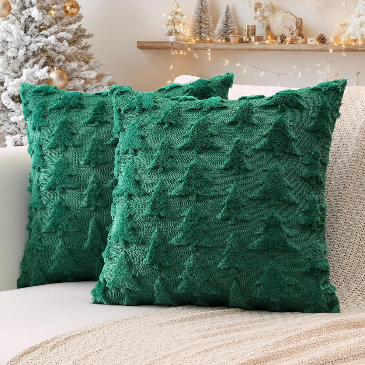 KISSENBEZUG – Weihnachtskissenbezug (Kissenfüllung nicht enthalten) – 45 x 45 cm – Grün(zwei) - Grün, Textil (45/45cm)