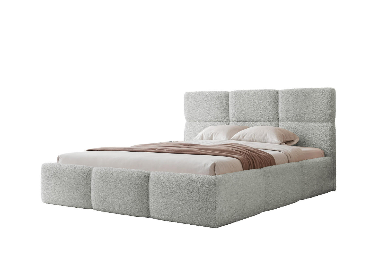 POLSTERBETT VIVIEN 140x200 cm Platingrau Bouclé (Stoff Coral) - mit Bettkasten und Lattenrost - Hellgrau, Holzwerkstoff/Textil (140/200cm) - Ravio