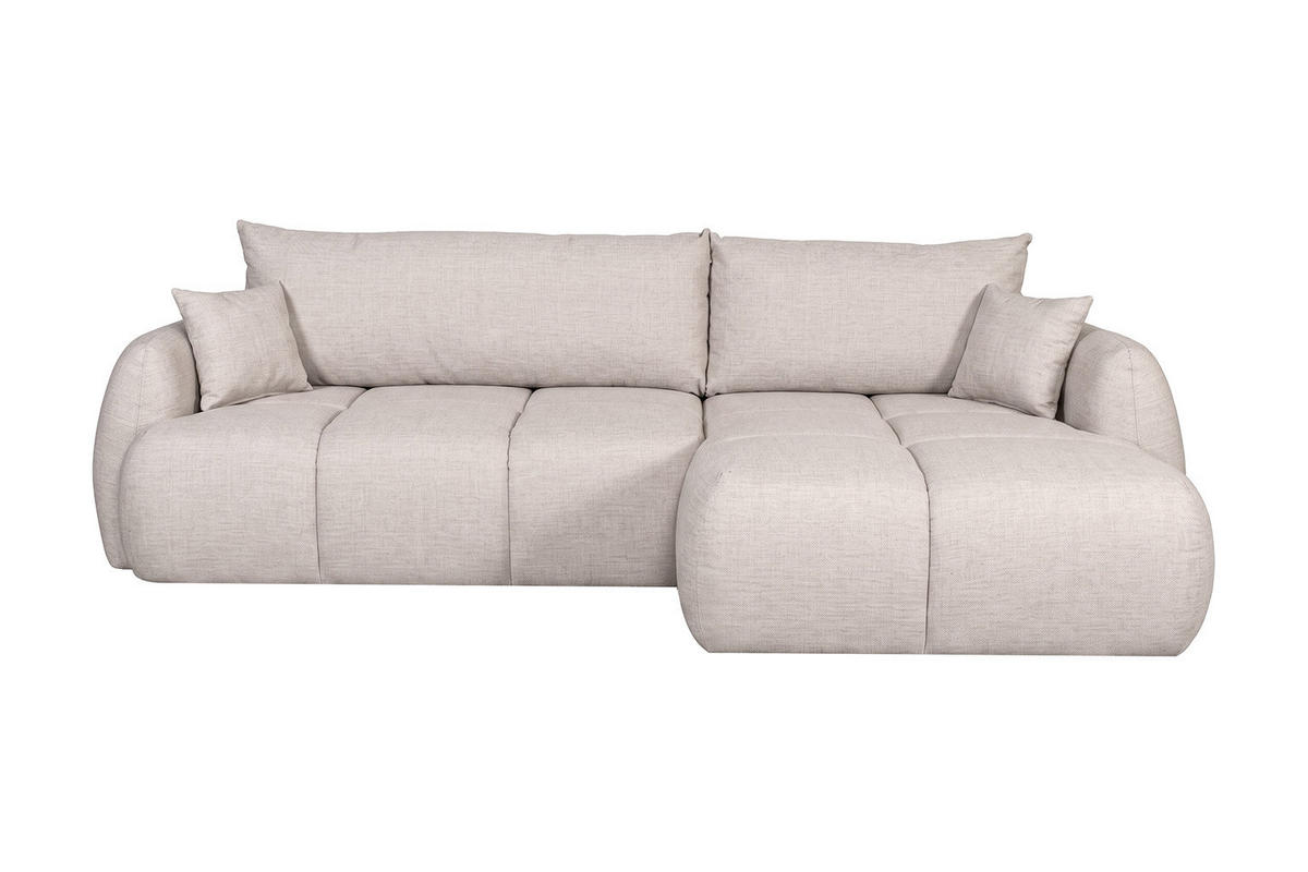 ROHOVÁ SEDAČKA s rozkládací funkcí a úložným prostorem, strukturovaná látka Verita, Béžová, Pravá, COCO - béžová, dřevo (275/180cm) - Kaiser Möbel