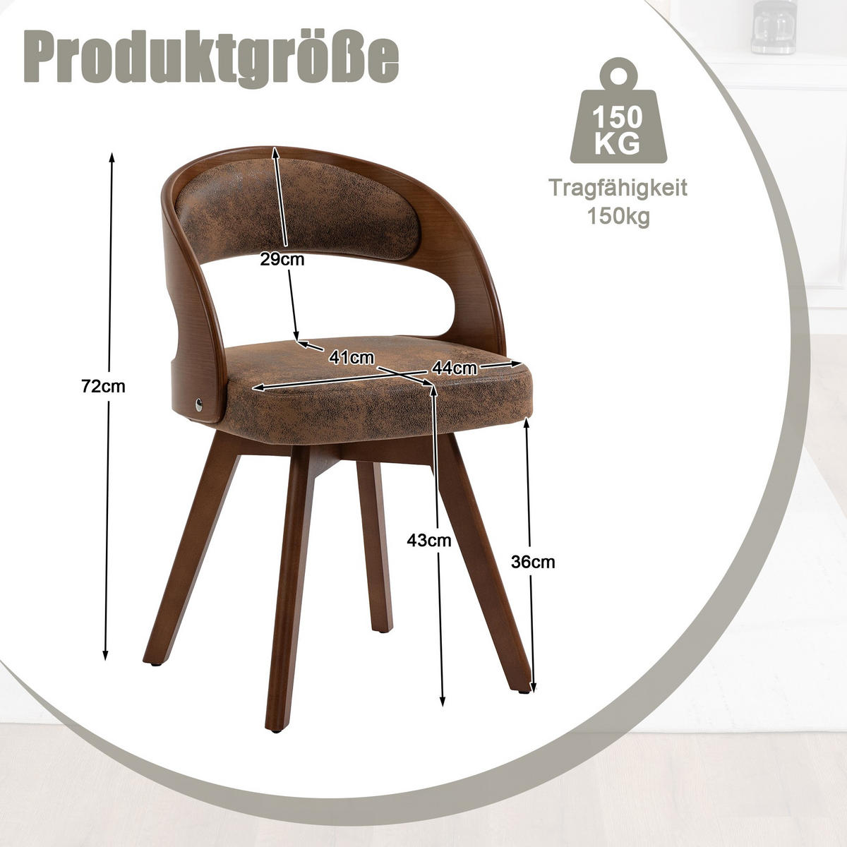 STUHL 2er-Set Esszimmerstuhl,360° drehbar,Massivholzrahmen,Mikrofaser,Dunkelbraun - Dunkelbraun, Holz (44/72/41cm) - LVHOM