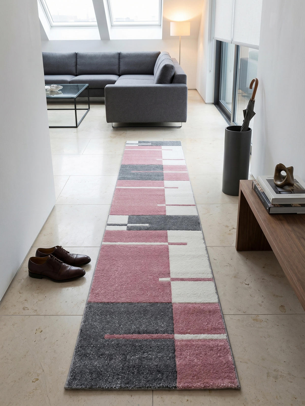 KURZFLORTEPPICH LATEMAR, kariert, Rosa, 80 x 300 cm - Rosa, Textil (80/300cm) - KADIMA DESIGN