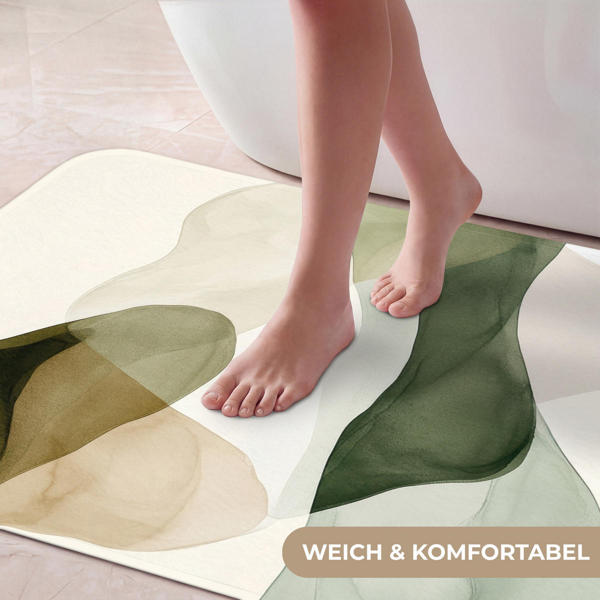 KÚPEĽŇOVÁ PREDLOŽKA Japandi - Abstraktné - Zelené 120x60 cm - zelená, textil/plast (120/60cm) - OnlyWow