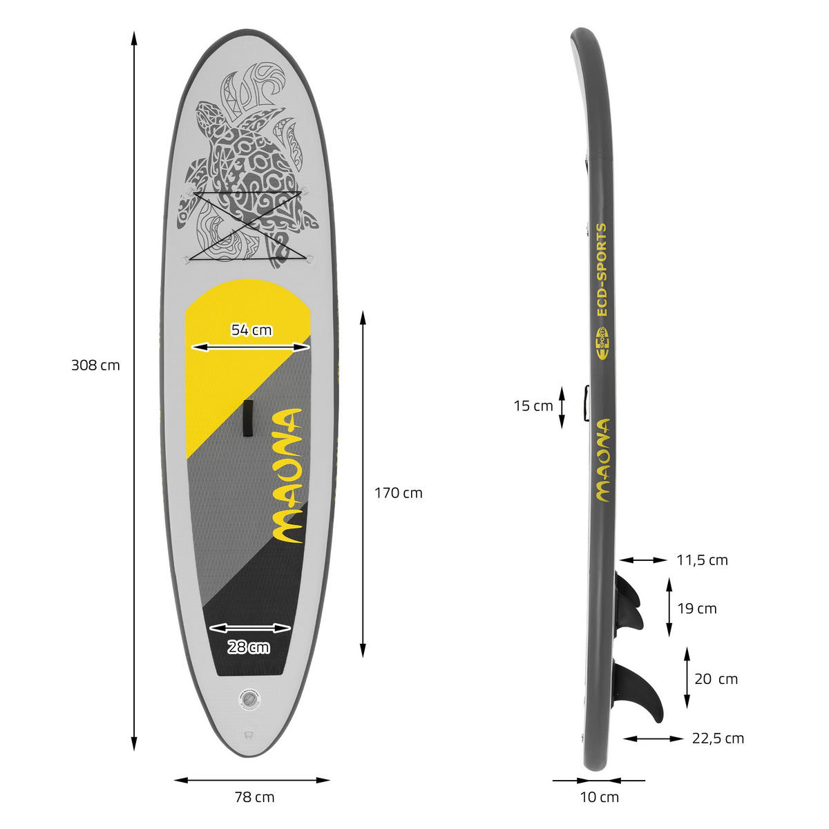 STAND UP PADDLE BOARD Maona Grau - Grau, Kunststoff (308/78/10cm) - ECD-Germany
