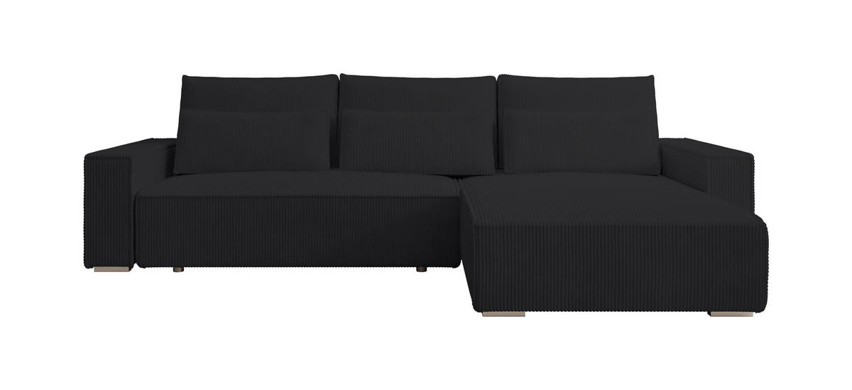 ECKSOFA Alice mit Bettkasten und Schlaffunktion, Cordstoff in L-Form - Schwarz, Textil (289/184cm)