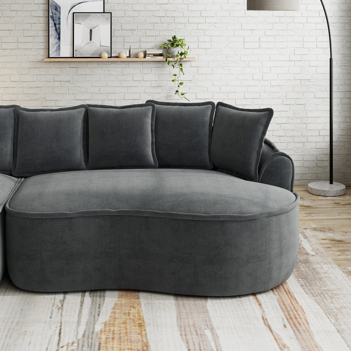 ECKSOFA 252/164/67 cm in Grau aus Chenille mit Chaiselongue - Grau, Textil (164/252cm) - Flora Grace