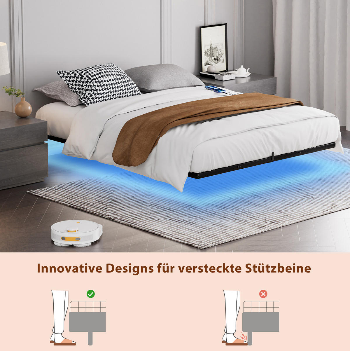 JUGENDBETT Metallbett 160/200 cm aus Stahl mit LED-Beleuchtung und Ladestation Schwarz - Schwarz, Metall (160/200cm) - Modenvie