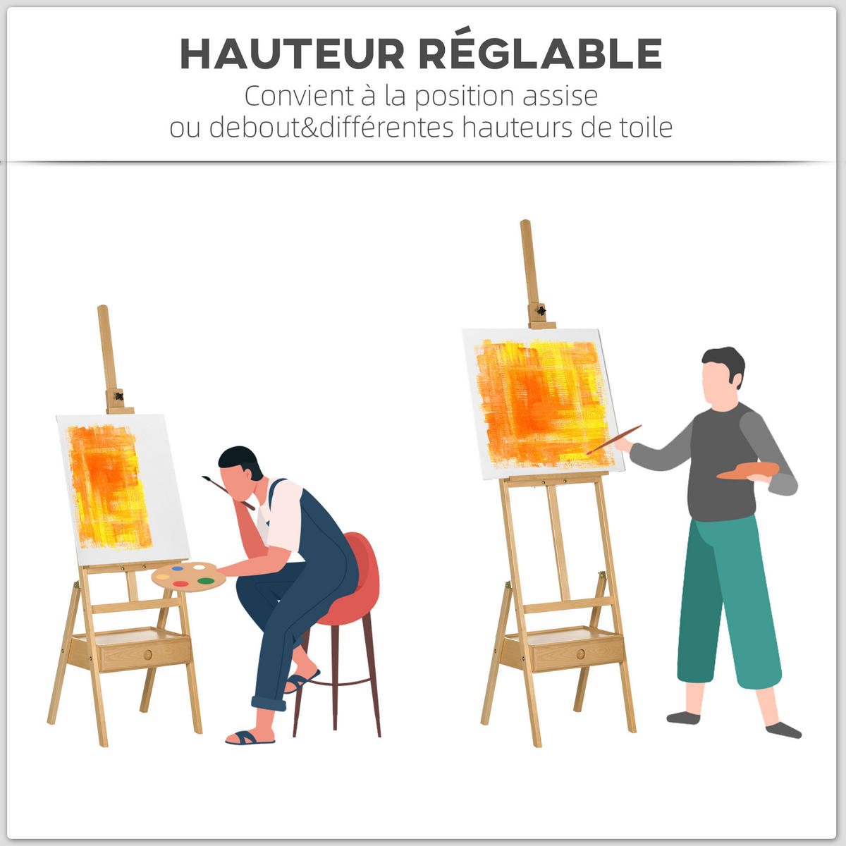 MALSTAFFELEI DE-16685 mit Schublade und höhenverstellbar Natur - Naturfarben, Holzwerkstoff (43/190/43.5cm) - ComfortXL