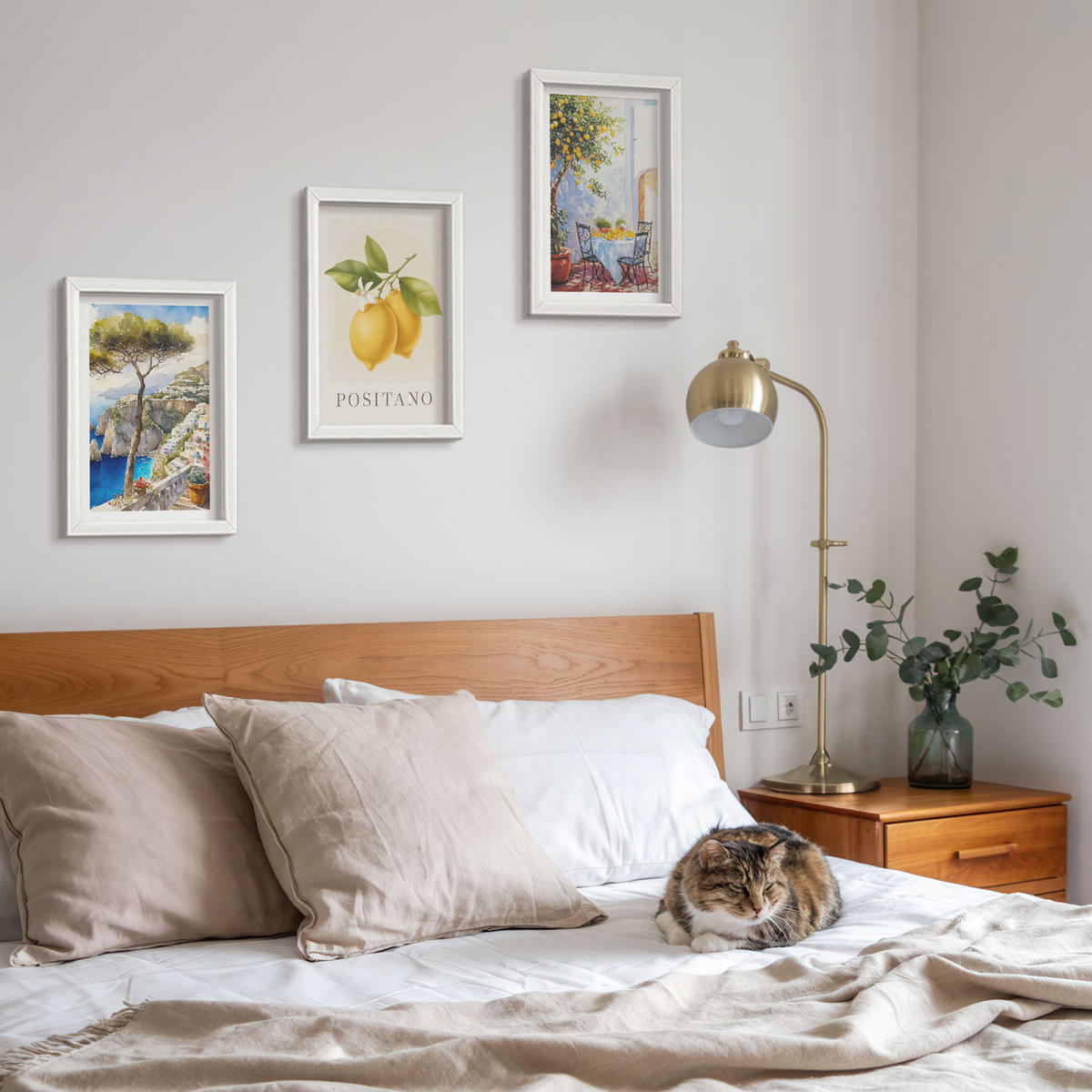 WANDBILDER 3er-Set - 20x30 cm Weißer Rahmen - Ansichten von Positano mit Zitronen - Weiß, Kunststoff (20/30cm) - ArtPrintCave